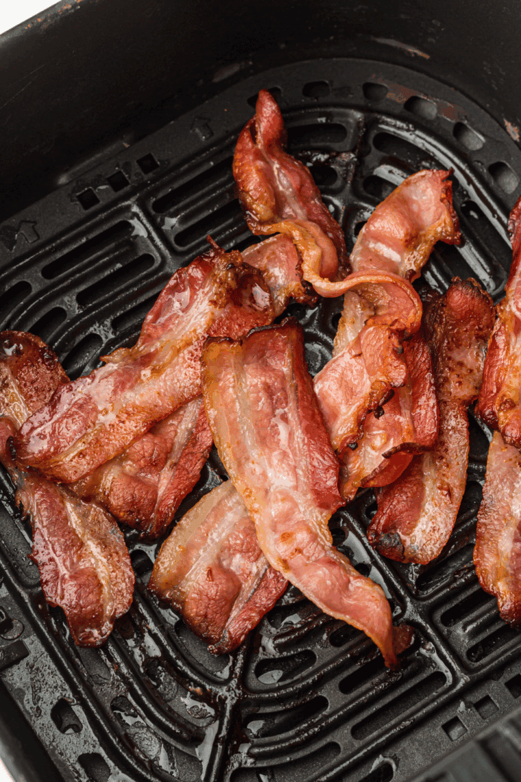 Air Fryer Maple Bacon: Crispy bacon glazed with maple syrup, cooked to perfection in the air fryer.