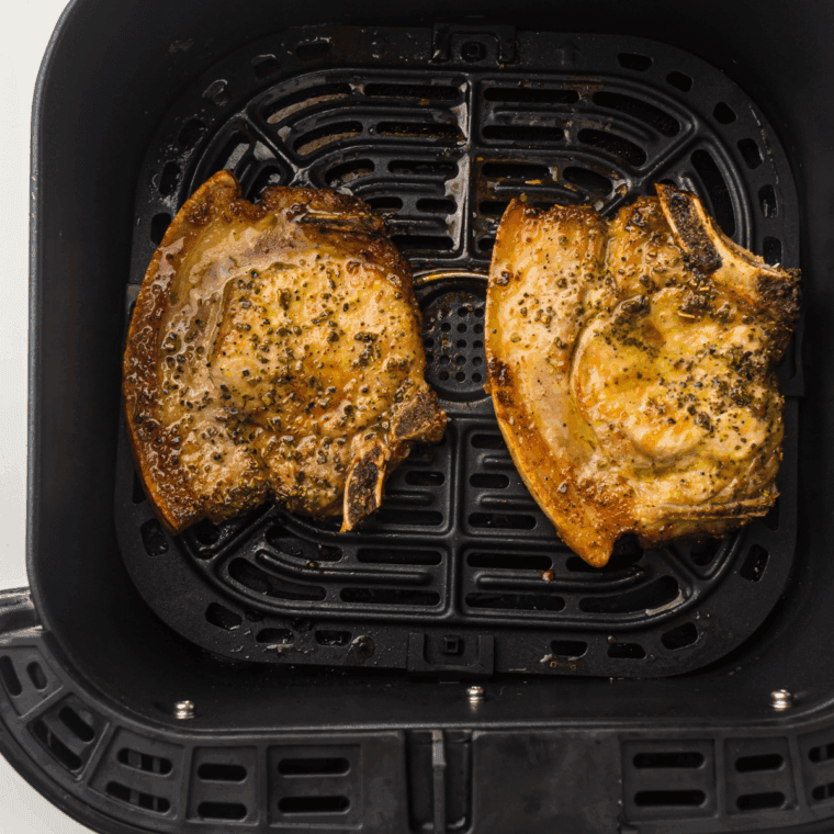 Resting pork chops for a few minutes and serving with roasted vegetables or rice.