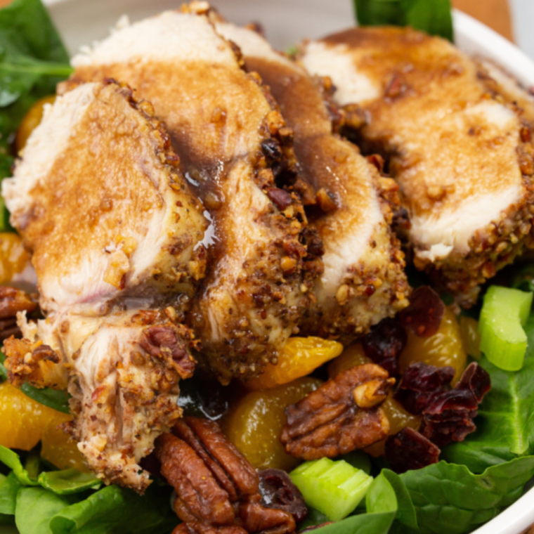 Fresh and colorful Wendy’s Apple Chicken Salad with pomegranate vinaigrette"