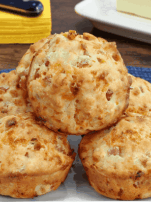 Air Fryer Basil, Bacon, and Cheddar Cheese Savory Muffins