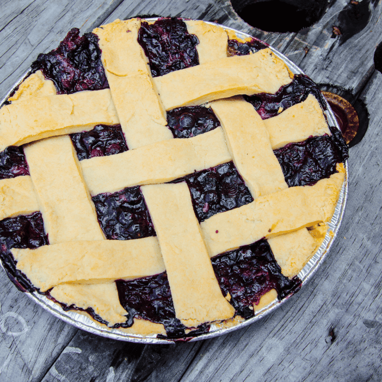Golden air fryer blueberry pie with flaky crust and sweet blueberry filling