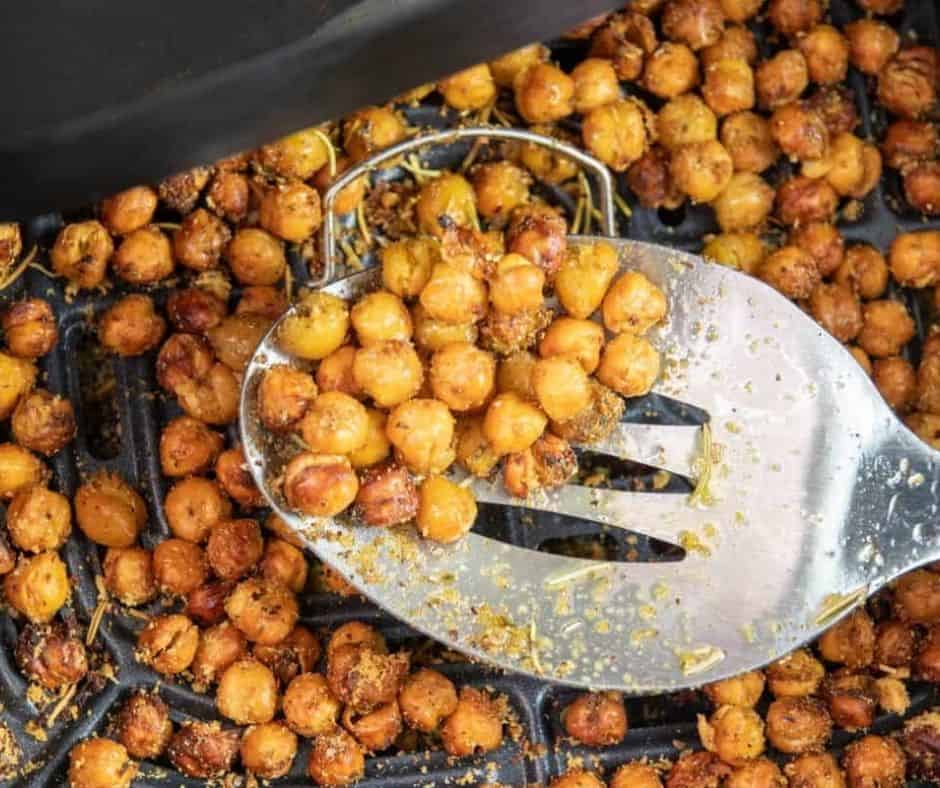 air fried garbanzo beans on a spatula