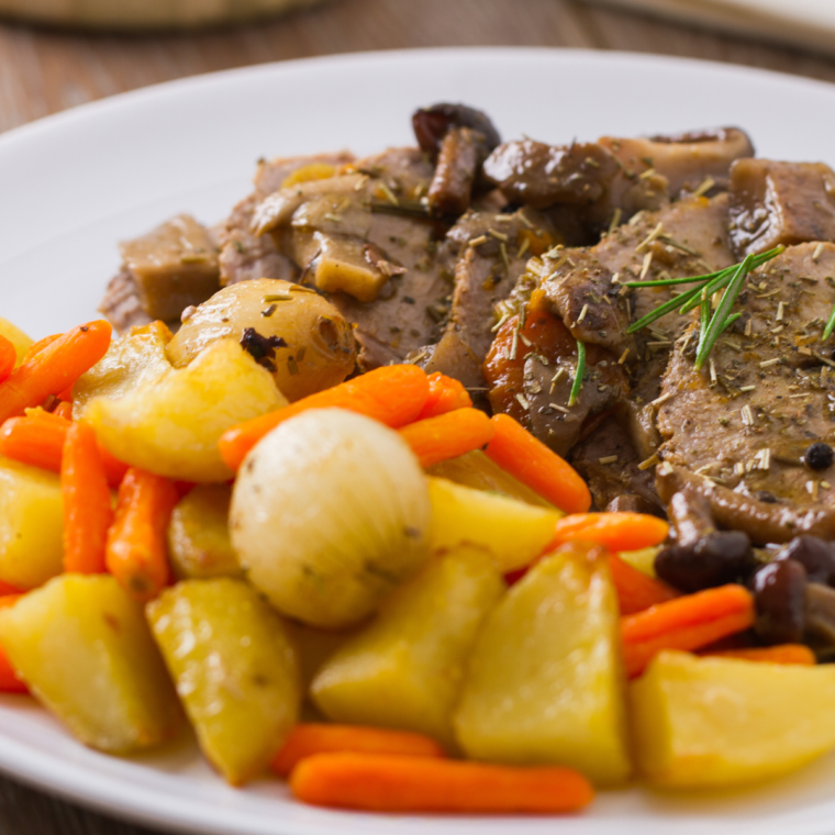 Air Fryer Potatoes and Carrots seasoned and perfectly roasted on a plate