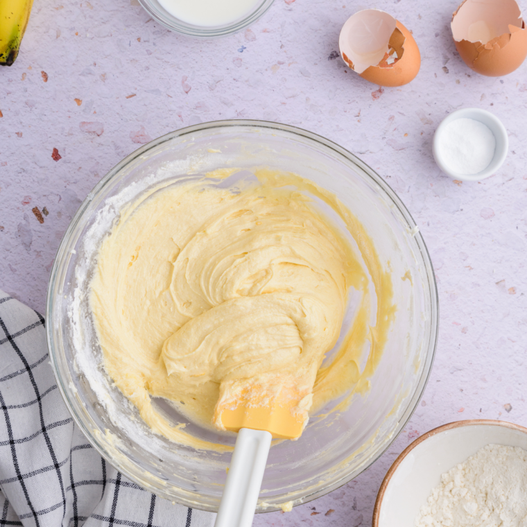Flour, baking soda, cinnamon, and salt whisked together in a separate bowl