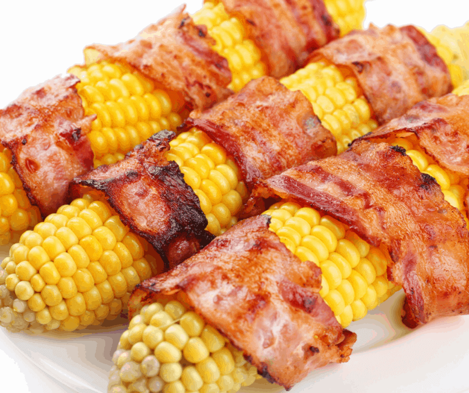 Air Fryer Bacon Wrapped Corn On The Cob Fork To Spoon