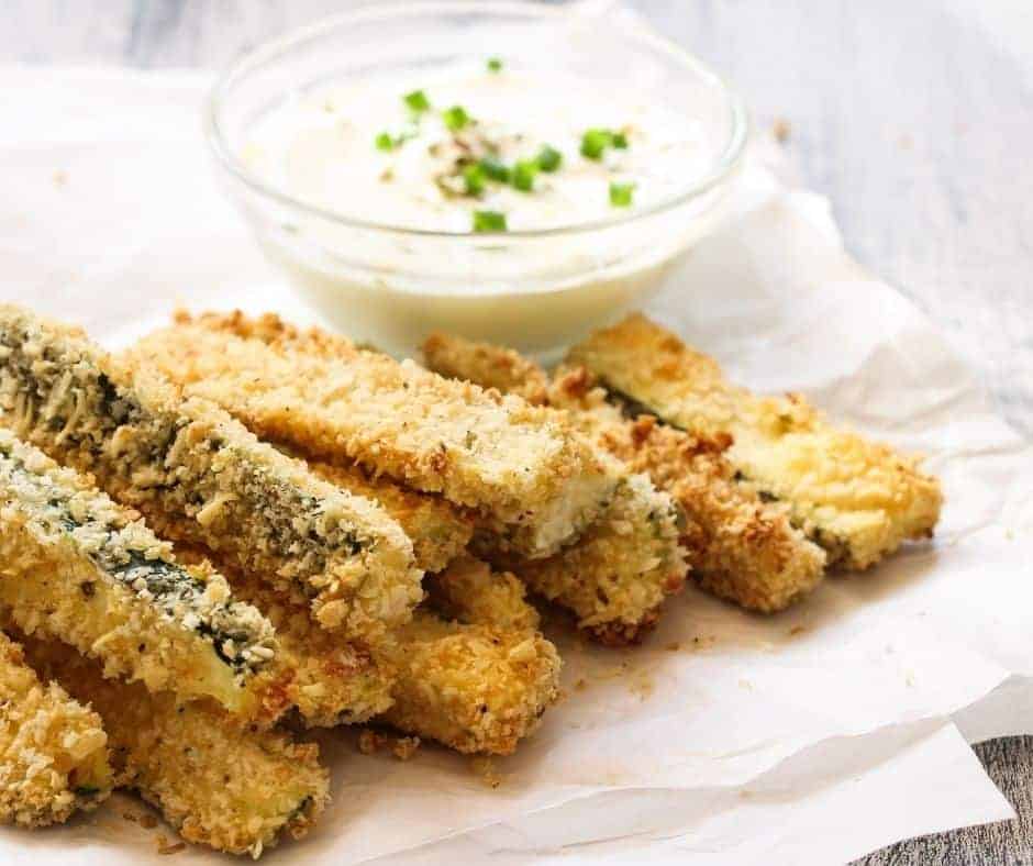 stack of zucchini sticks on a plate