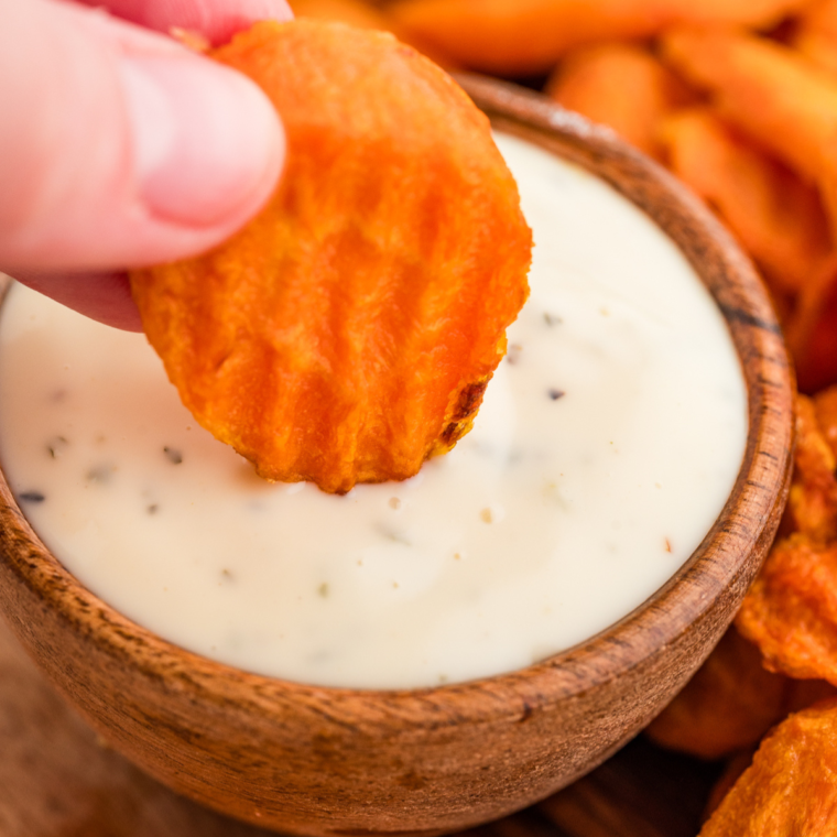 A close-up of crispy air-fried carrot chips.