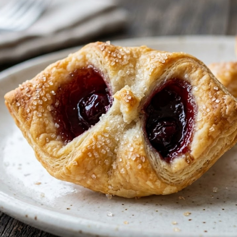 Golden air fryer cherry crescent rolls with flaky layers and sweet cherry filling inside
