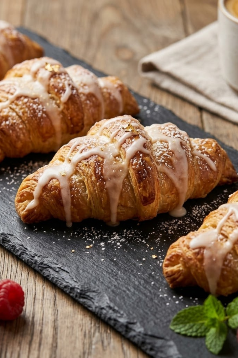 Golden crescent rolls filled with lemon cheesecake filling