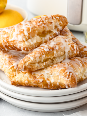 "Crispy golden lemon hand pies fresh from the air fryer."