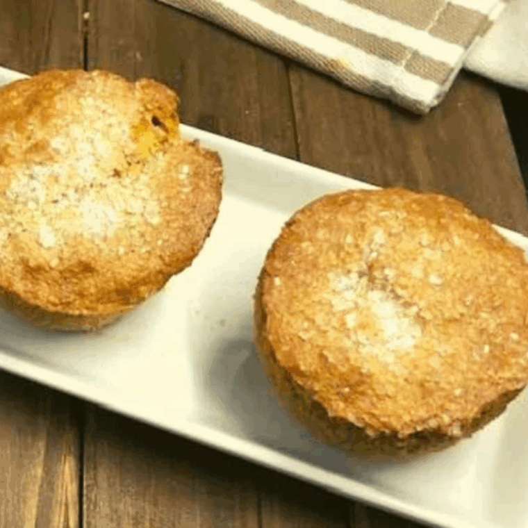 Golden air fryer maple brown sugar oatmeal muffins with a soft, hearty texture