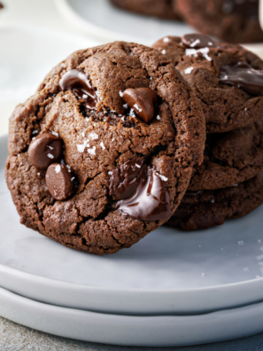 Plate of Double Chocolate Chunk Cookies on Plate