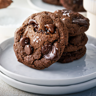 Plate of Double Chocolate Chunk Cookies on Plate