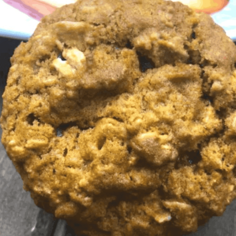 Delicious Air Fryer Pumpkin Oatmeal Cookies stacked on a plate, showcasing their soft and chewy texture, with hints of pumpkin and oats."