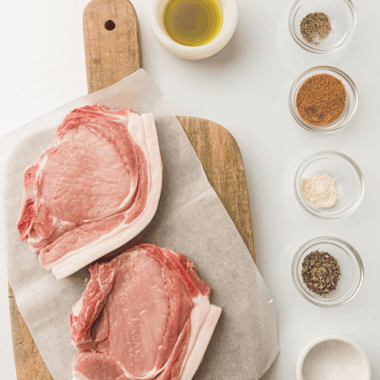 Ingredients needed for Easy Mexican Pork Chops on kitchen table.