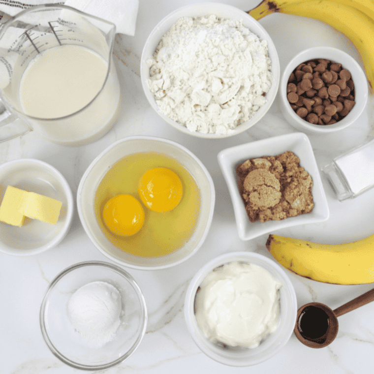 Ingredients needed for Air Fryer Banana Cream Pie on kitchen table.