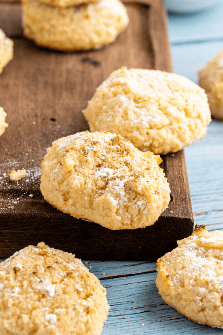Freshly baked, golden snickerdoodle cookies in the air fryer, coated with cinnamon sugar.