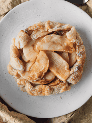 Air fryer rustic apple pie galette with cinnamon-spiced apples and a golden flaky folded crust