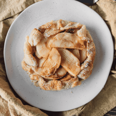 Air fryer rustic apple pie galette with cinnamon-spiced apples and a golden flaky folded crust