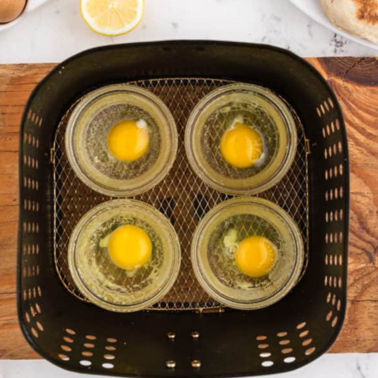 Making eggs in the air fryer basket.