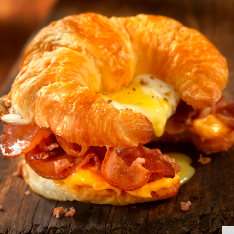 Air Fryer Croissant Breakfast Sandwiches ready to serve for breakfast.