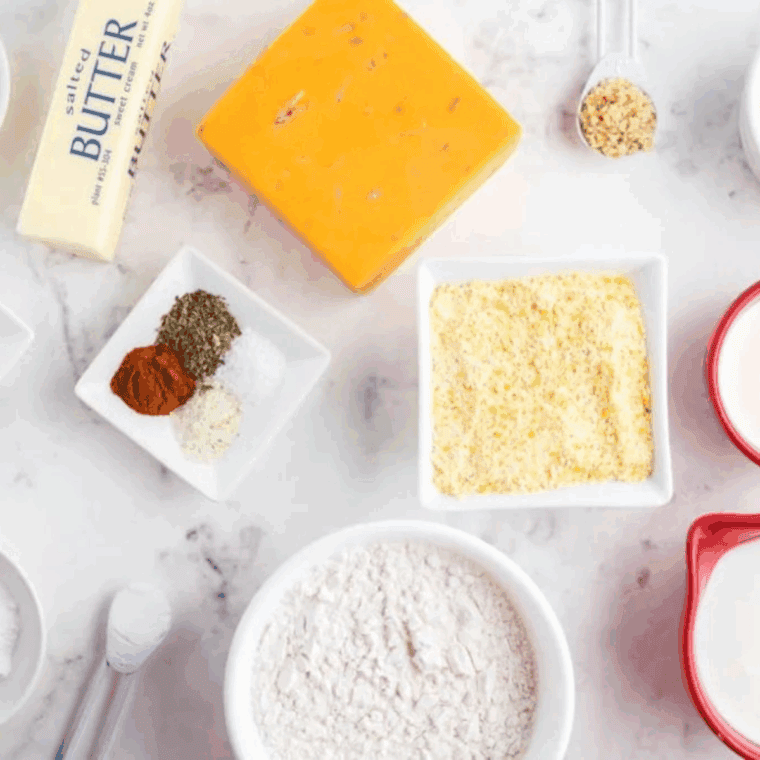Ingredients needed for Red Lobster Biscuits in the Air Fryer on kitchen table.