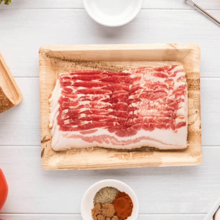 Ingredients needed for Air Fryer Millionaire’s Bacon on kitchen table.