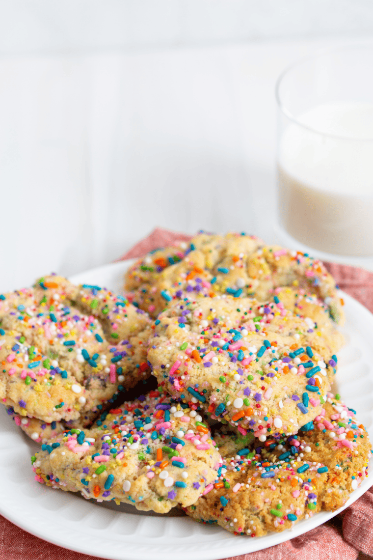 Freshly baked confetti cookies in the air fryer, golden and soft with vibrant sprinkles.