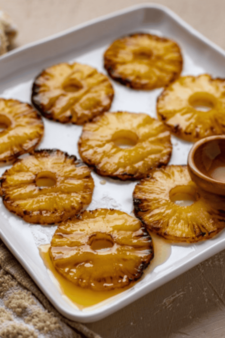 Air Fryer Honey Glazed Pineapple slices golden and caramelized, ready to serve.