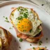 Air Fryer Croque Madame Open-Faced Sandwich With Fried Eggs