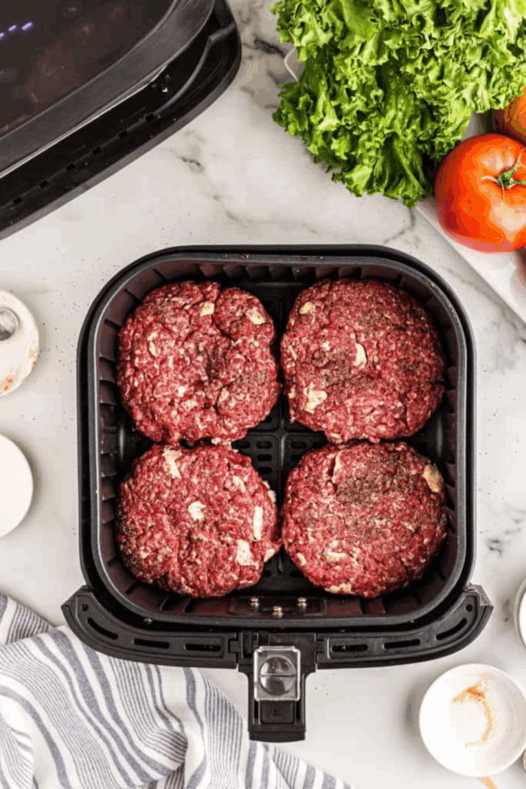 A&W Teen Burger (Copycat) Recipe in the air fryer basket.