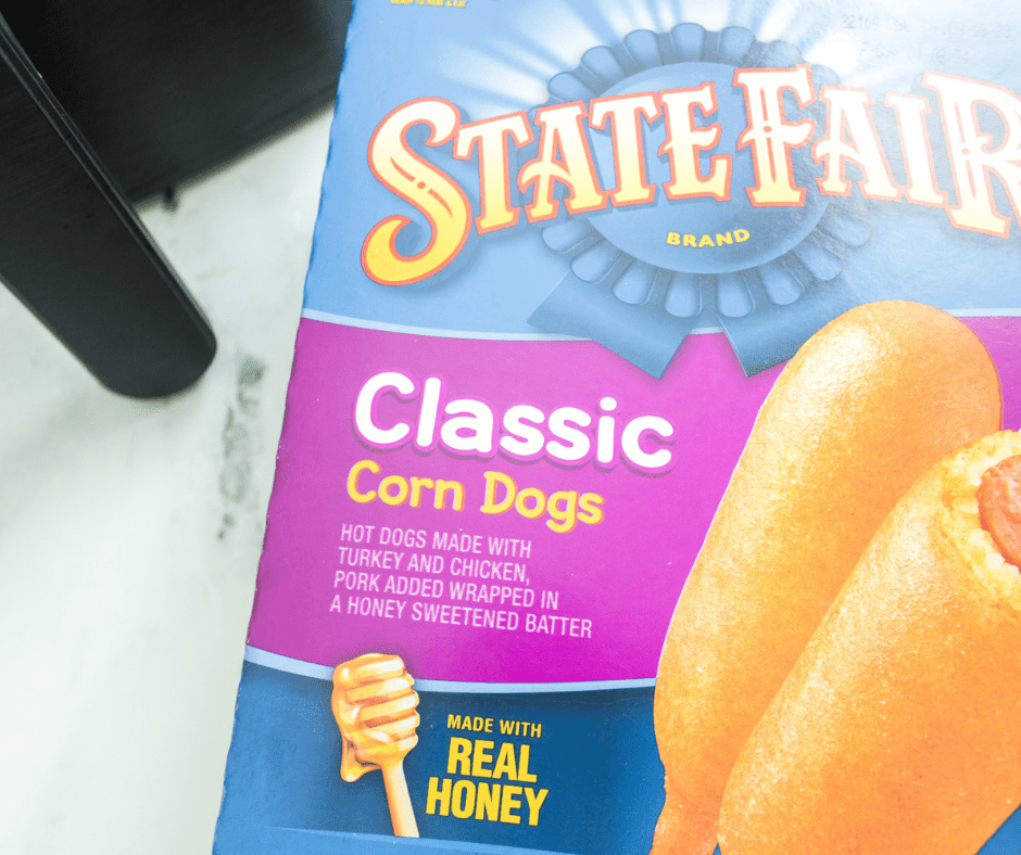 close up of a box of State Fair Classic Corn Dogs