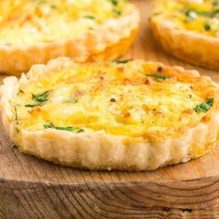 Air Fryer Spinach Feta Quiche with golden crust and creamy filling"