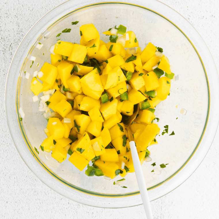 Mix Mango Salsa ingredients in a small mixing bowl.