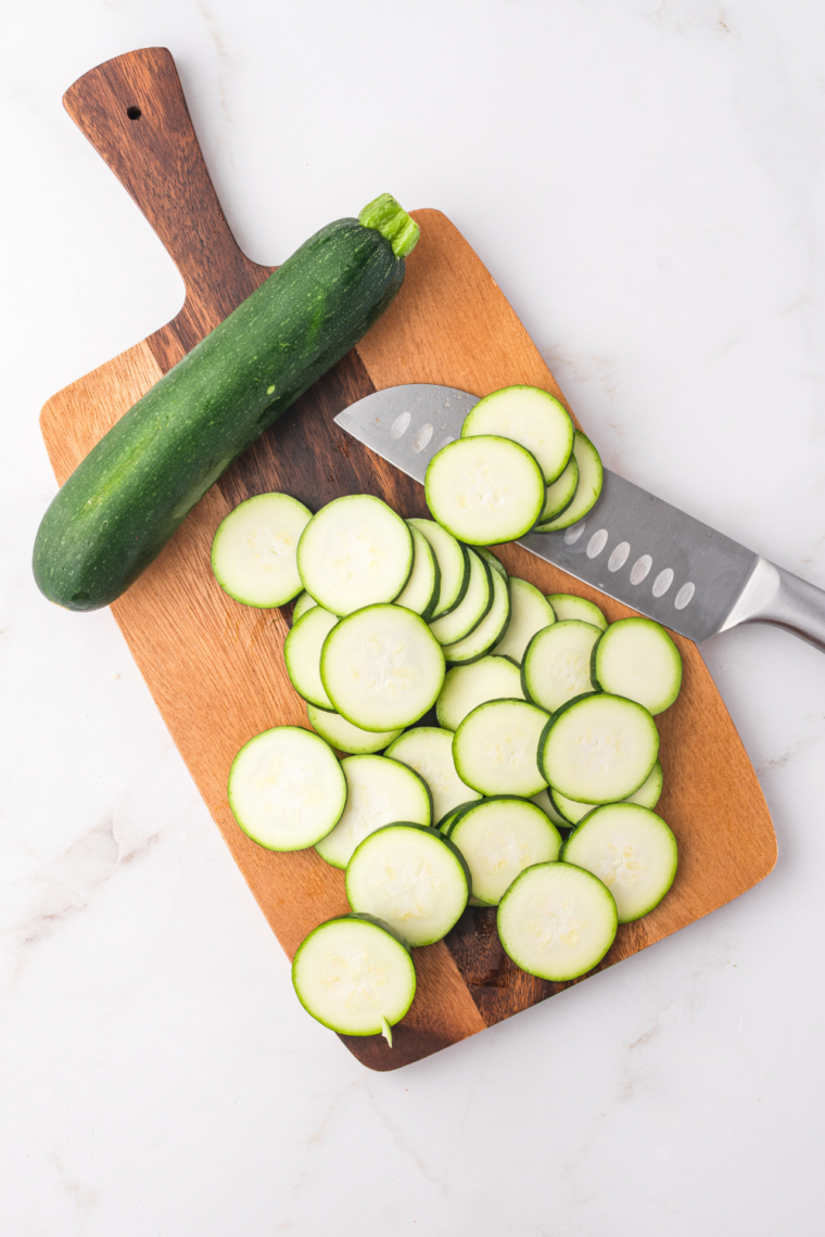 Zucchini sliced into even &frac14;-inch round pieces for air frying