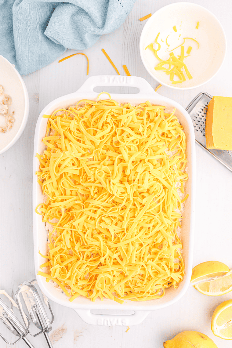 Hot and creamy air fryer crab dip made with lump crab meat, cream cheese, and melted cheese served bubbly in a dish with crackers for dipping.