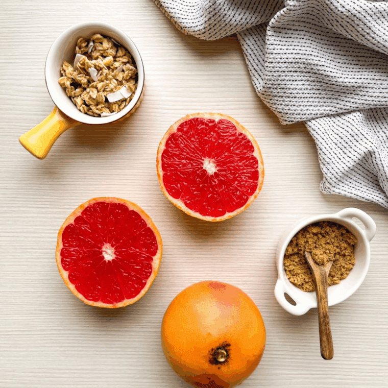 Ingredients needed for Air Fryer Grapefruit on kitchen table.