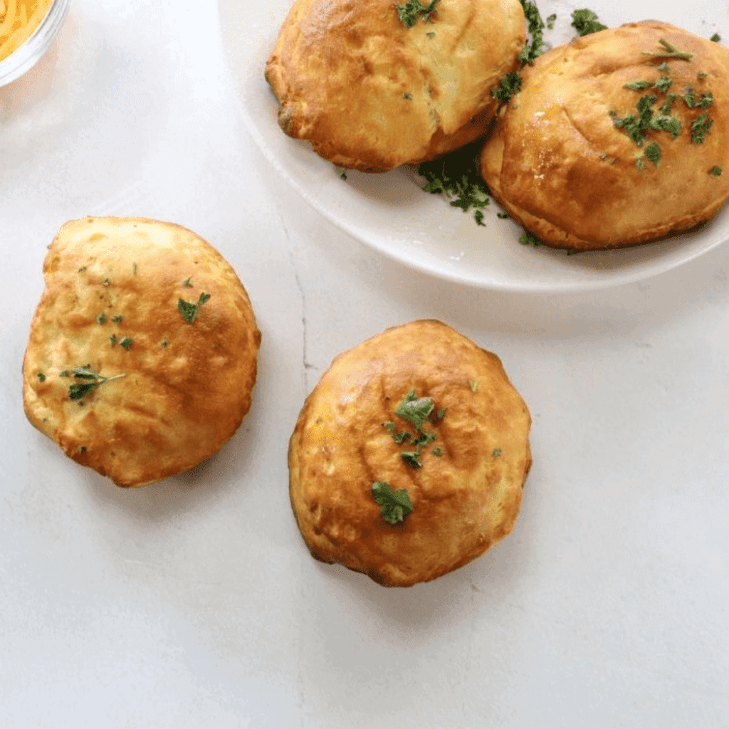 Air fryer breakfast bombs on a white background