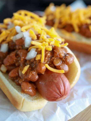 Air Fryer Chili Cheese Hot Dogs