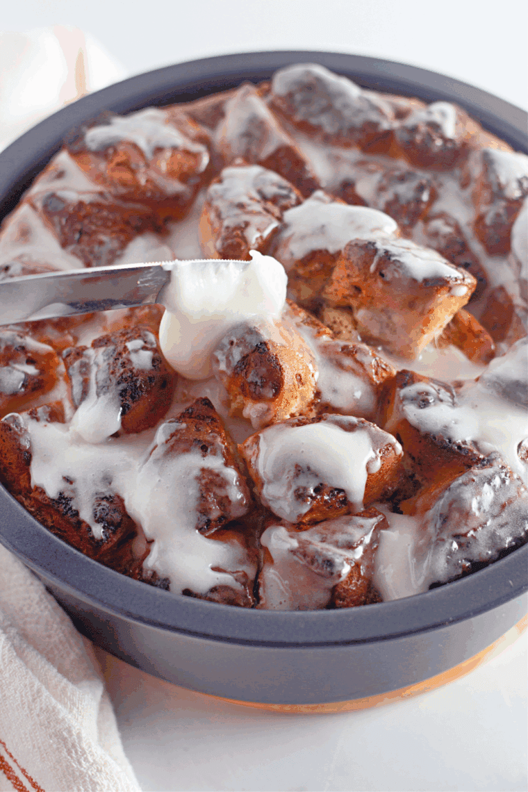 Soft, fluffy cinnamon roll coffee cake made in the air fryer