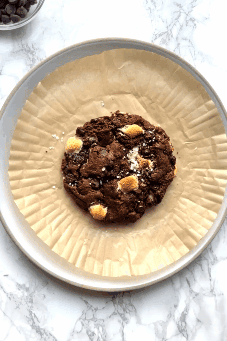 Air fryer single serve chocolate marshmallow cookie, gooey and melty