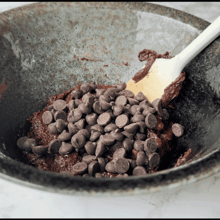 Fold in the chocolate chips, mix well.