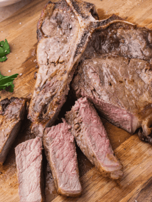 Air Fryer T-Bone Steak with a crispy crust and juicy, tender center.
