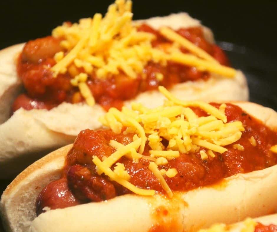 AIR FRYER CHILI CHEESE HOT DOGS