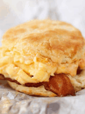 Air Fryer Breakfast Biscuits With Eggs & Bacon