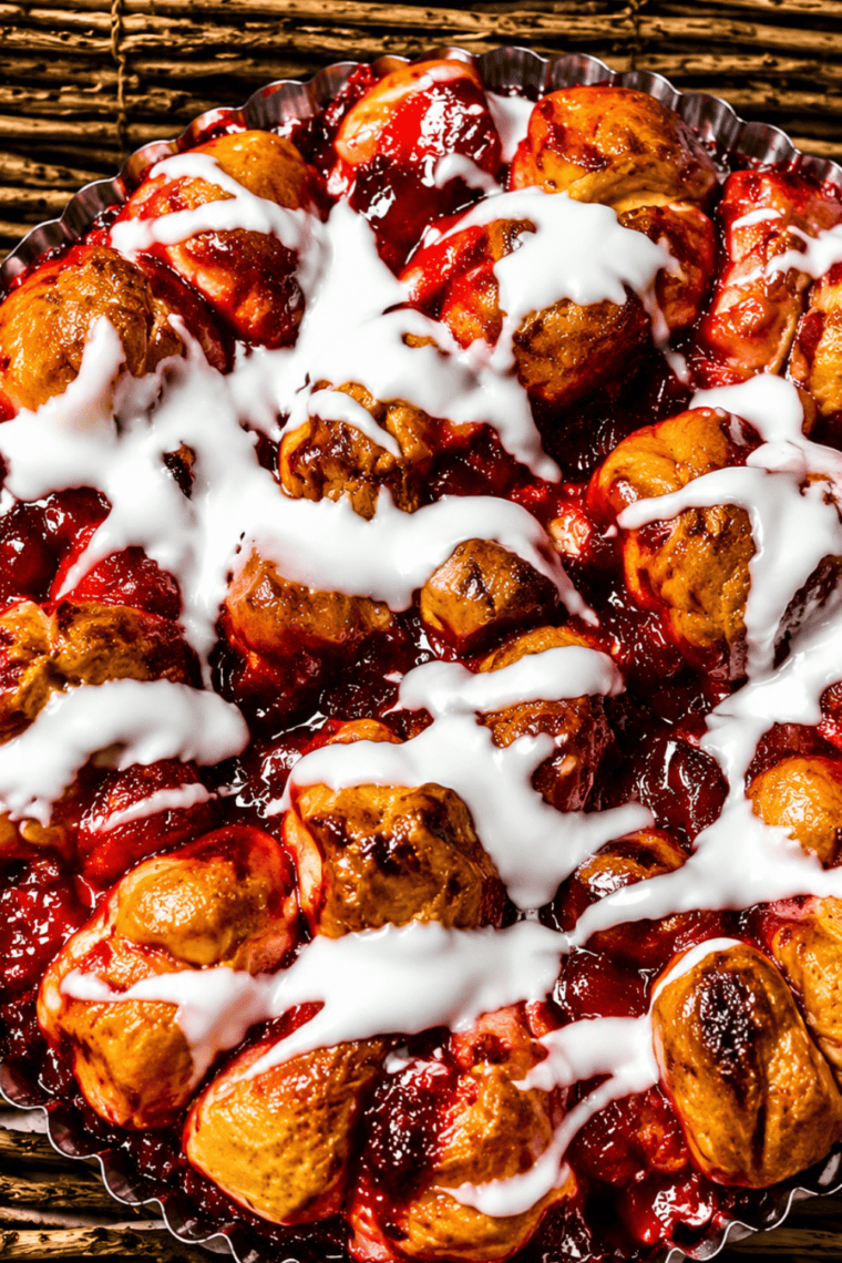 Close-up of Air Fryer Cherry Pie Bubble Up showing golden biscuit pieces and gooey cherry filling