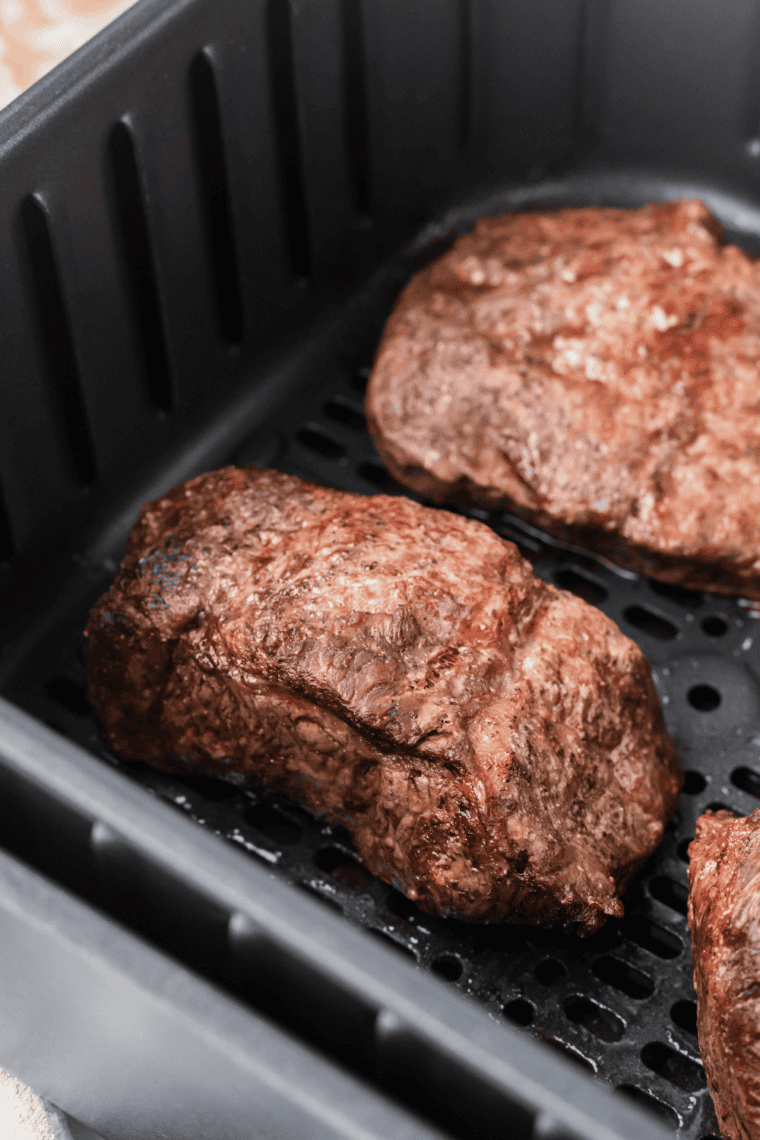 Air Fryer Flat Iron Steak cooked to perfection with a golden-brown seared crust.