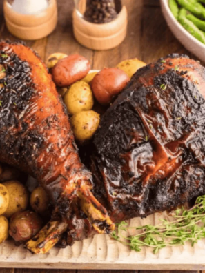 Crispy air fryer Cajun turkey legs on a serving platter