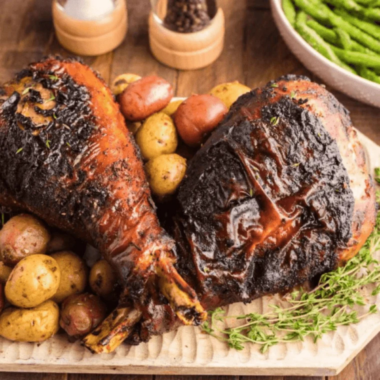 Crispy air fryer Cajun turkey legs on a serving platter