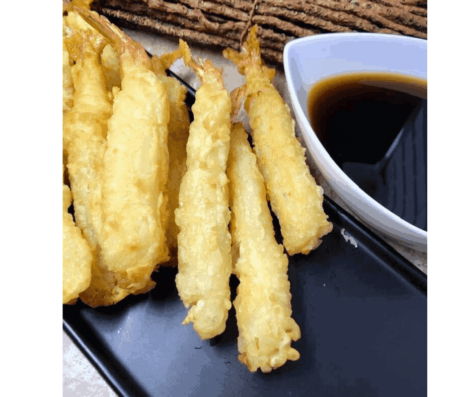 air fryer tempura shrimp on a platter